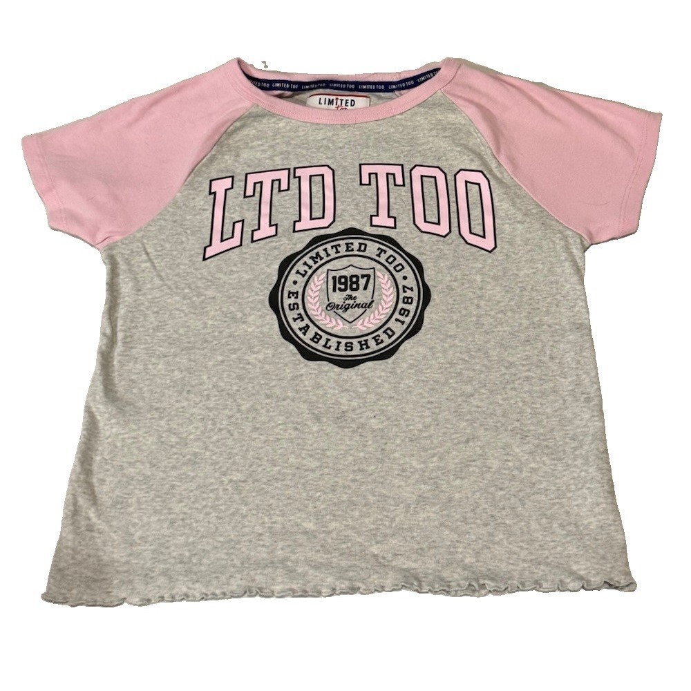 Y2K Vintage Limited Too Baby Tee Top Shirt Gray Pink Raglan Sport XL